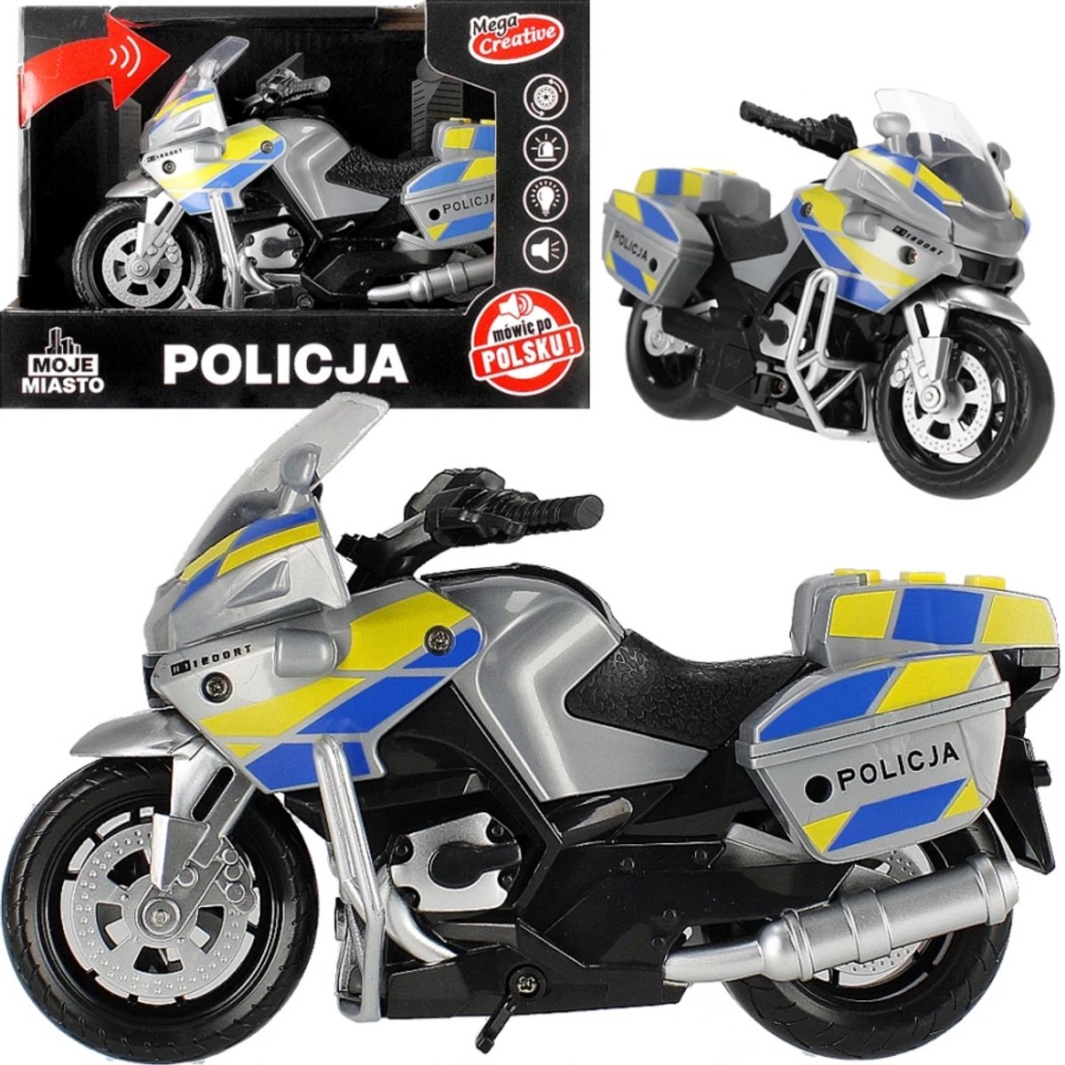 Mega Creative Serie - Politie Motor - Geluid en Licht - Pull-back Functie