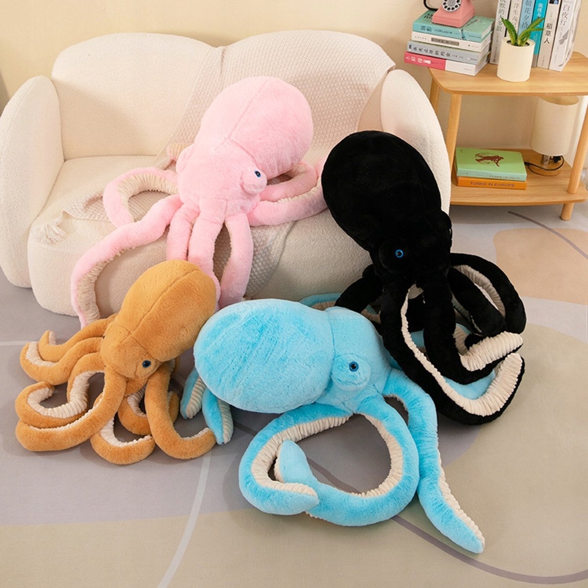 Grote blauwe octopusknuffel met deken - 3in1