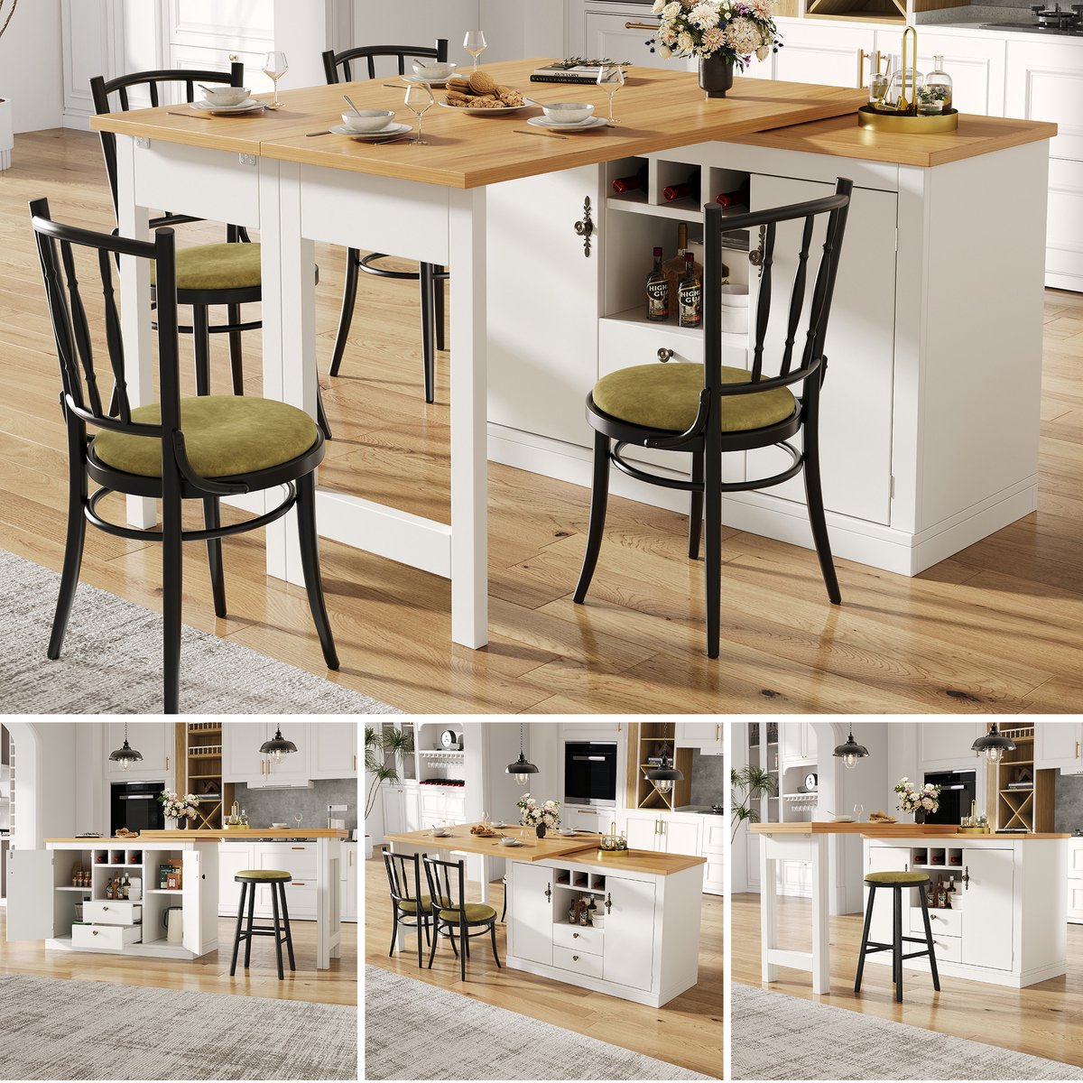 Hoge Kwaliteit Uitschuifbare Bartafel (120-180 cm) - 360° Draaibare Witte Design Hoge Tafel - Voor Woonkamer, Eetkamer & Kantoor