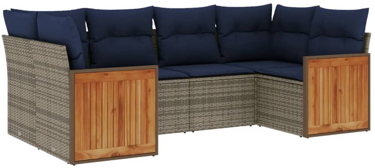vidaXL - 6-delige - tuinbankset - met - kussens, - grijs - polyrotan