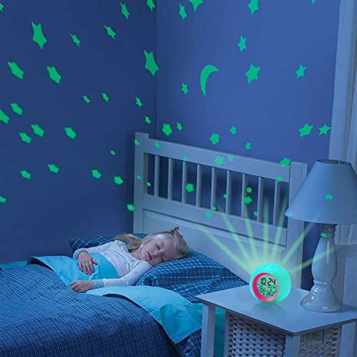 Digitale kinderwekker met licht en projectie voor jongens en meisjes - 7 kleuren, schattige nachtlampje, perfect cadeau voor kinderen
