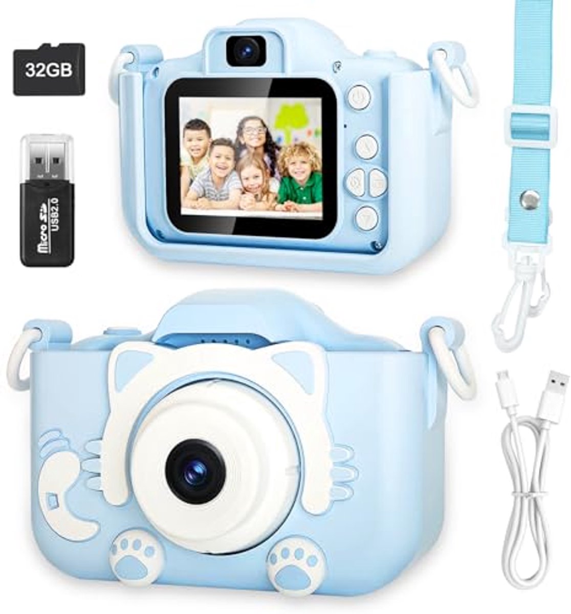 Digitale Camera voor Kinderen, 3-12 Jaar, Kinder Camera met Dubbele Lens en 32GB SD-Kaart, Perfect Peuter Speelgoed voor Verjaardagen en Feestdagen