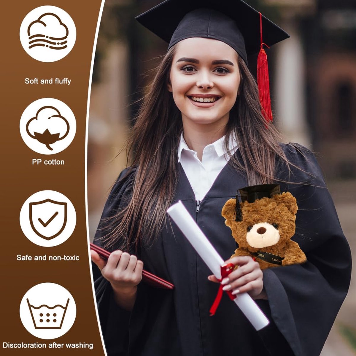 Teddybeer knuffelbeer - Pluche knuffels met diploma en doctorshoed voor meisjes en jongens - Afstudeercadeau - Geslaagd examen cadeau - Bachelor diploma cadeau - beertjes knuffels - 23 cm — afbeelding 2