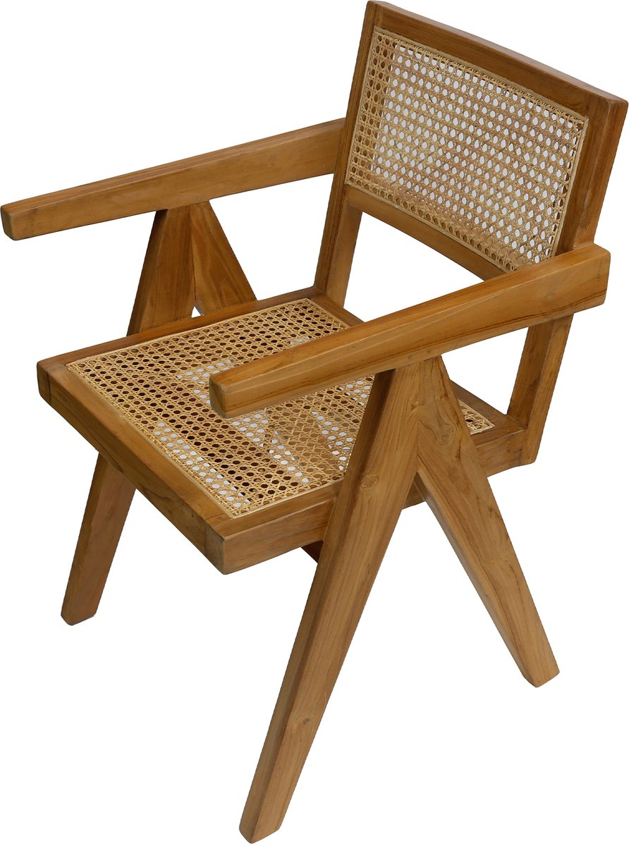 Teakhouten rotan fauteuil Nico