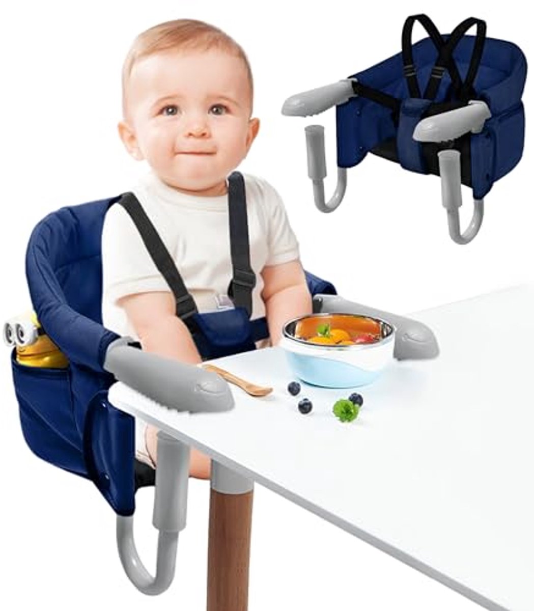 Opvouwbare Eetstoel voor Baby's - Veiligheidsgordel en Slipklemmen - Draagbare Kinderstoel voor Thuis en Op Reis