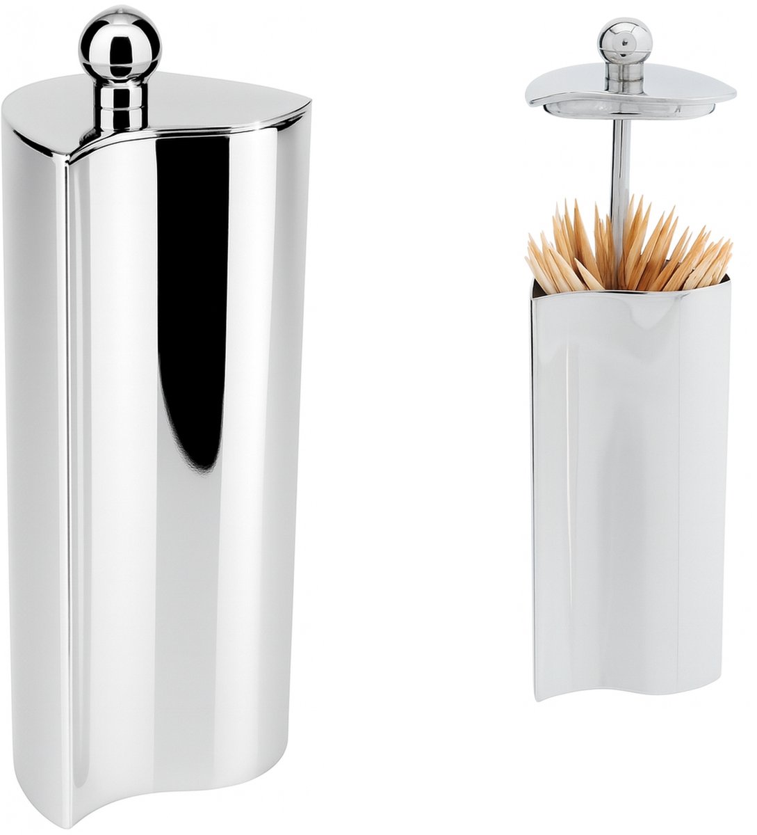 Zwaar verchroomde Tandenstokerhouder – Hygiënische dispenser met deksel – 12 × 4,5 × 4 cm