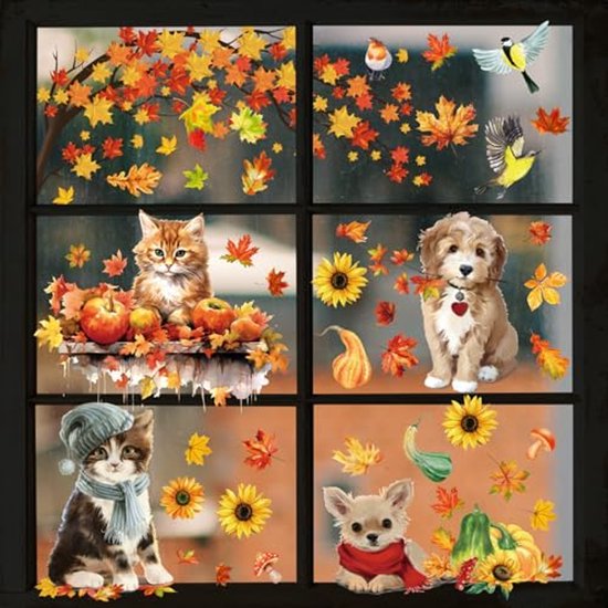 Herfst Raamstickers voor Thanksgiving - Plakloze Decoratie met Ahornbladeren