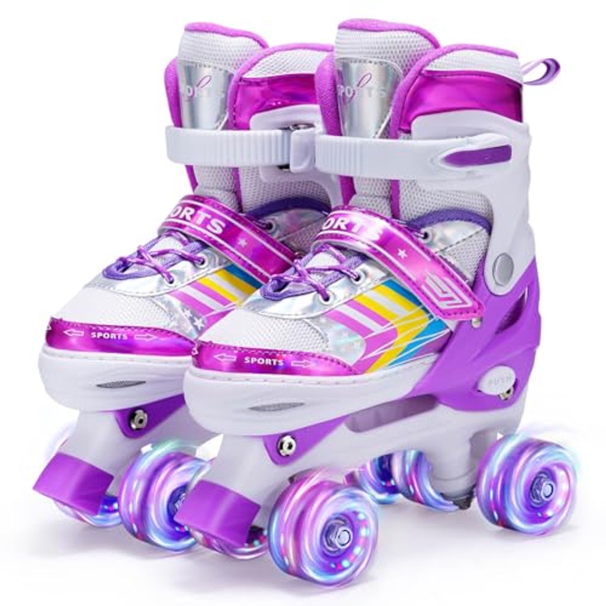 Verstelbare Rolschaatsen voor Kinderen met Verlichte Wielen - Geschikt voor Binnen en Buiten (Paars, S (EU28-32))