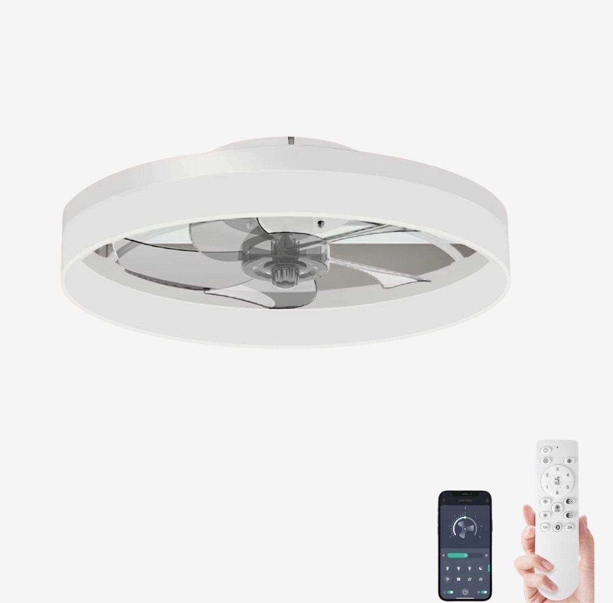 Lichtendirect- Plafondventilator met verlichting - Wit- Smart Lamp - 6 Standen Ventilator – Plafonniere lamp - Woonkamerlamp - Dimbaar -Afstandsbediening- APP functie- Zwart