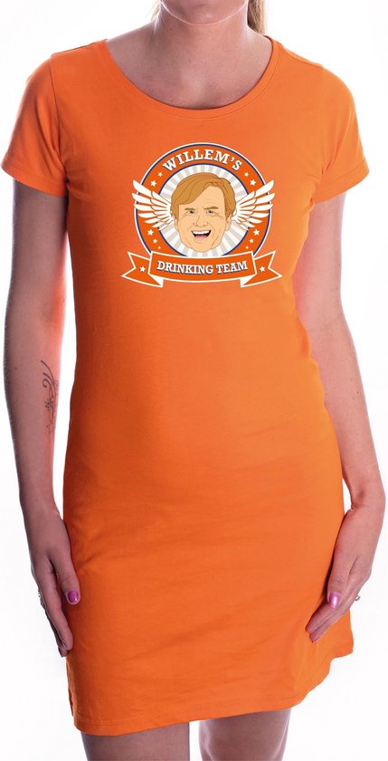 Koningsdag Willem drinking team jurkje  oranje dames - Koningsdag kleding S