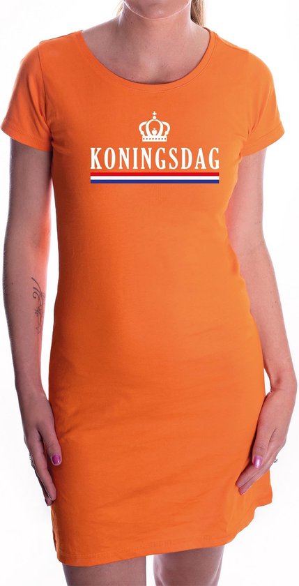 Oranje Koningsdag met vlag/kroontje jurk dames - Koningsdag kleding