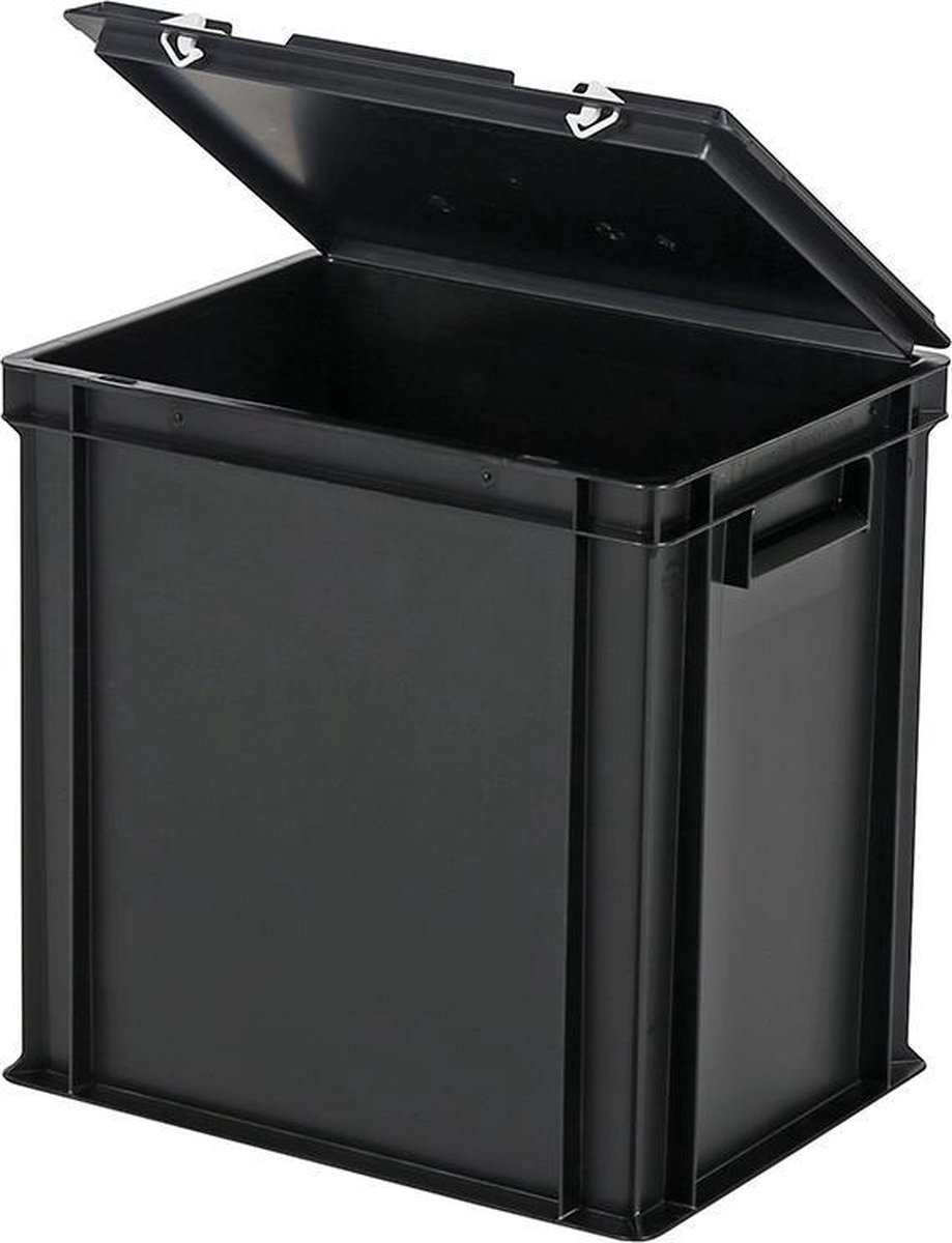 Stapelbak 60x40x27 grijs met scharnierdeksel, gebruikt