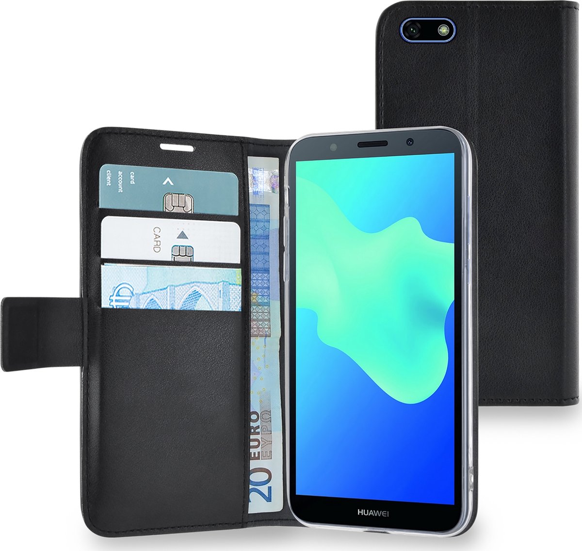 Azuri walletcase - magnetic closure & 3 cardslots - zwart - Huawei Y5 (2018)