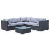 Alice's Garden Loungeset Napoli - 5 plaatsen - Wicker - 6 elementen - Zwart/Grijs