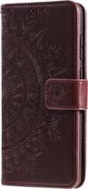 Bloemen Book Case - Samsung Galaxy A21s Hoesje - Donkerbruin
