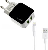 Durata DR- AC885 Oplaad Stekker 2 USB Poort 2.1A oplader met Lightning kabel voor iPhone X / Xs/ XR / MAX / 8 / 8 Plus / SE / 2020 / 5S / 5 / 5C / 6S / 6 Plus / 7 / 7 Plus