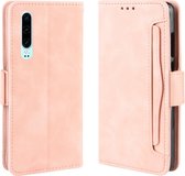 Wallet Style Skin Feel Calf Pattern lederen tas voor Huawei P30, met aparte kaartsleuf (roze)