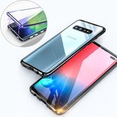 Ultra Slim Double Sides Magnetische Adsorptie Hoekig Frame Gehard Glas Magneet Flip Case voor Galaxy S10 +, Scherm Vingerafdruk Ontgrendeling wordt niet ondersteund (zwart)