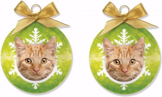 4x stuks huisdieren/dieren kerstballen kat/poes rood Tabby 8 cm - Kerstboomversiering katten/poezen kerstballen