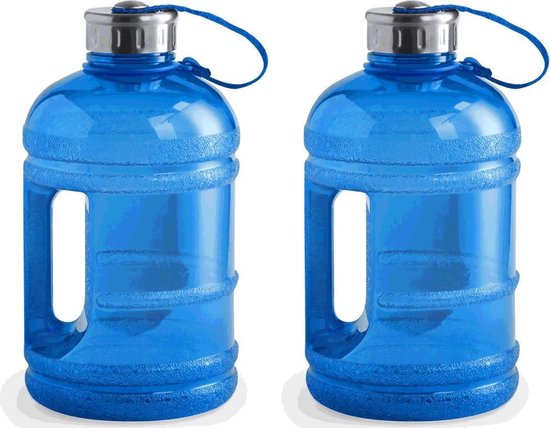 chef Inactief Snooze 2x Blauwe waterfles/drinkfles met handvat en vaste dop 1,9 liter - 1900 ml  - Sport... | bol.com