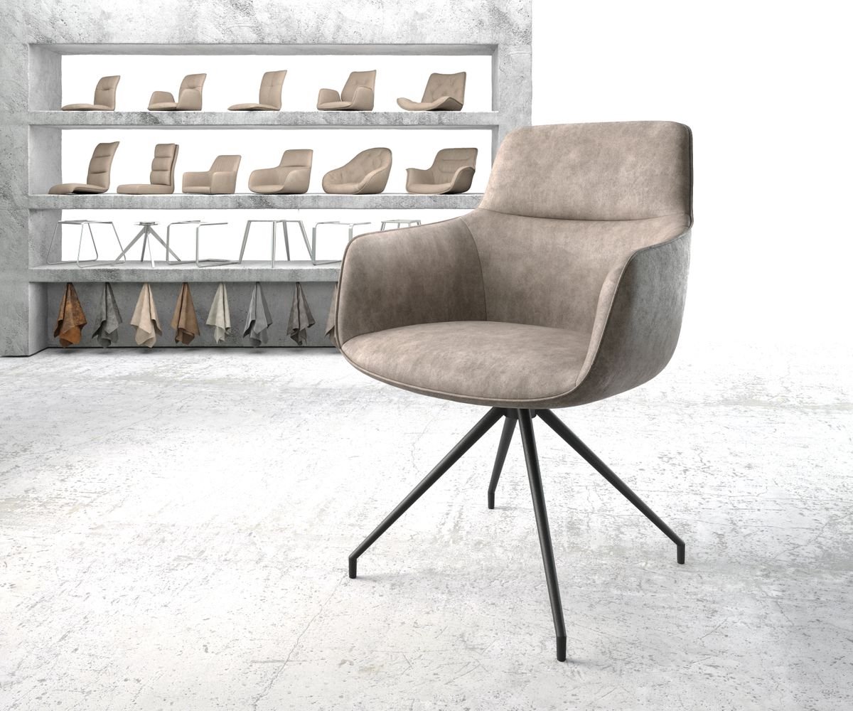 Gestoffeerde-stoel Pejo-Flex kruisframe conisch zwart microvelours taupe vintage pocketveer kern