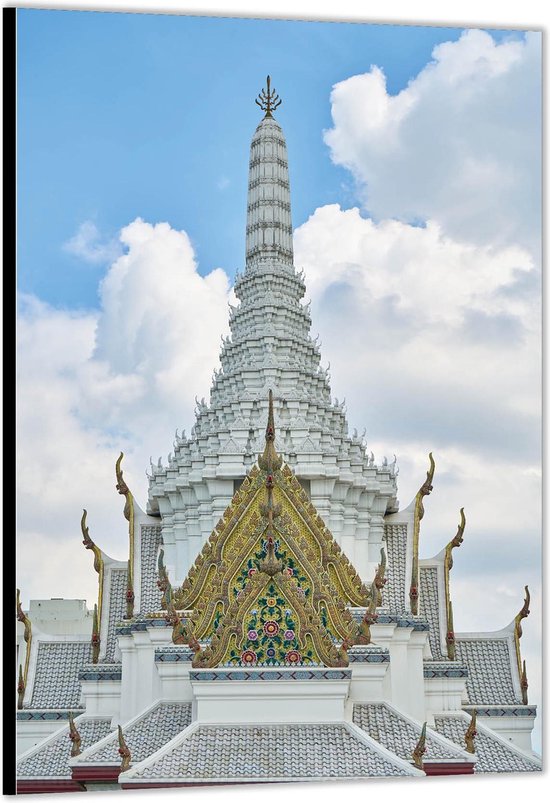 Dibond –Goudwitte Pagode in Bangkok– 100x150cm Foto op Aluminium (Met Ophangsysteem)