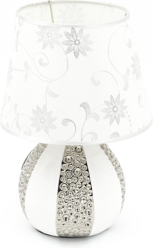 Tafellamp / Decoratielamp - Keramiek - Zilver Met Wit