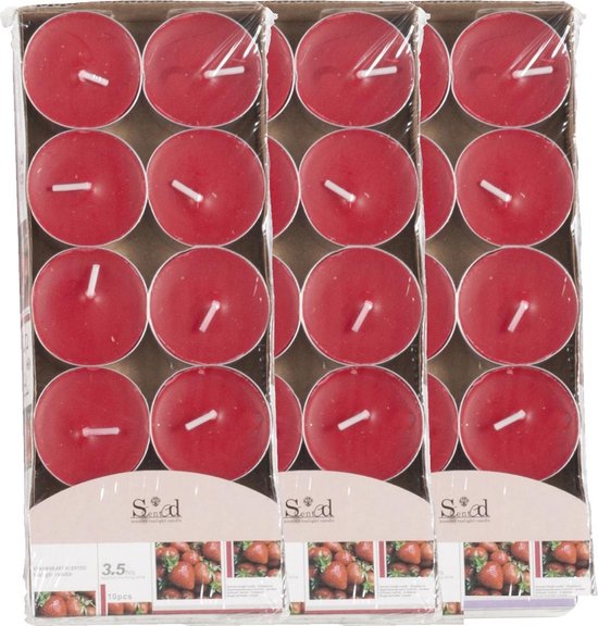 40x thé parfumé lumières fraise / rouge 3,5 heures brûlantes - Bougies Bougies parfumées parfum fraise - Bougies chauffe-plat de thé