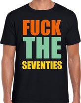 Fuck the seventies fun t-shirt met gekleurde letters - zwart -  heren - Fun shirt / kado t-shirt / 70s themafeest XL