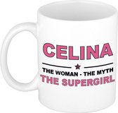 Naam cadeau Celina - The woman, The myth the supergirl koffie mok / beker 300 ml - naam/namen mokken - Cadeau voor o.a verjaardag/ moederdag/ pensioen/ geslaagd/ bedankt