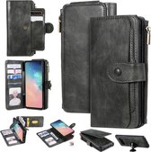 Voor Galaxy S10 multifunctionele retro afneembare magnetische horizontale flip lederen tas met kaartsleuven en houder en portemonnee en fotolijst (donkergroen)