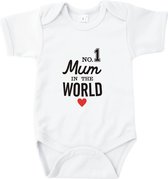 Rompertjes baby met tekst - No 1 mum in the world - Romper wit - Maat 62/68