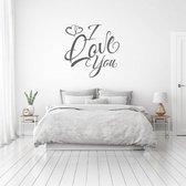 Muursticker I Love You Met Hartjes -  Donkergrijs -  80 x 80 cm  -  slaapkamer  engelse teksten  alle - Muursticker4Sale