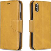 Retro lamsvacht textuur pure kleur horizontale flip pu lederen case voor iPhone X / XS, met houder & kaartsleuven & portemonnee & lanyard (geel)