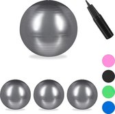 Relaxdays 4x fitnessbal 55 cm - pompje - gymbal - zitbal - yogabal - pilatesbal - zilver