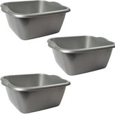 5x Rechthoekige afwasteilen/afwasbakken zilver 6 liter 32 x 13 cm - Genova teilen - Kunststof/plastic schoonmaakemmer/sopemmer teiltje