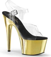 Pleaser Sandaal met enkelband, Paaldans schoenen -38 Shoes- ADORE-708 Paaldans schoenen Zwart/Goudkleurig
