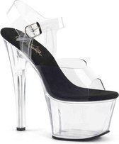 Pleaser - SKY-308 Sandaal met enkelband, Paaldans schoenen - Paaldans schoenen - 36 Shoes - Zwart/Transparant