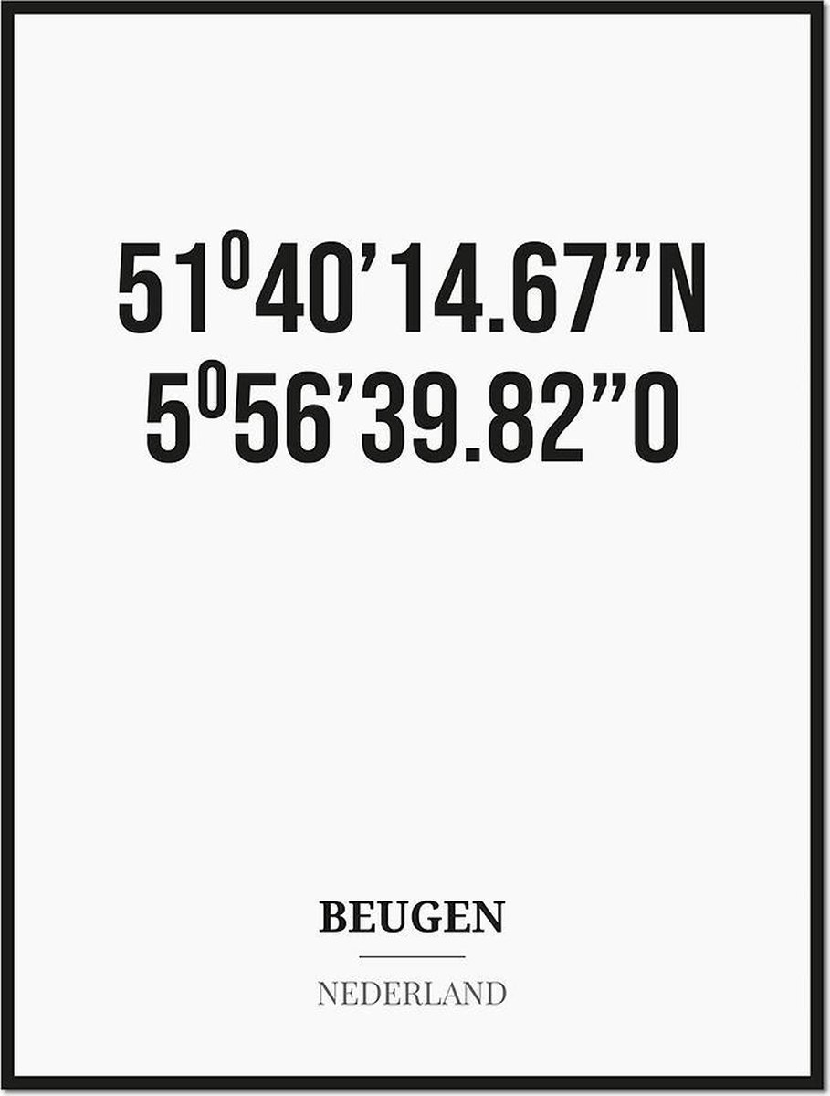 Studio216 Poster/kaart BEUGEN met coördinaten zwart, wit