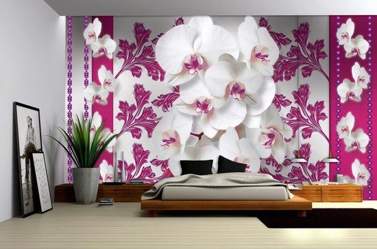 Rose | Photomural blanc, revêtement mural