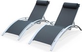 Set van 2 Louisa ligstoelen van aluminium en textileen, kleur wit/grijs