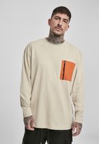 Urban Classics Longsleeve shirt -M- Boxy Big Contrast Pocket Beige