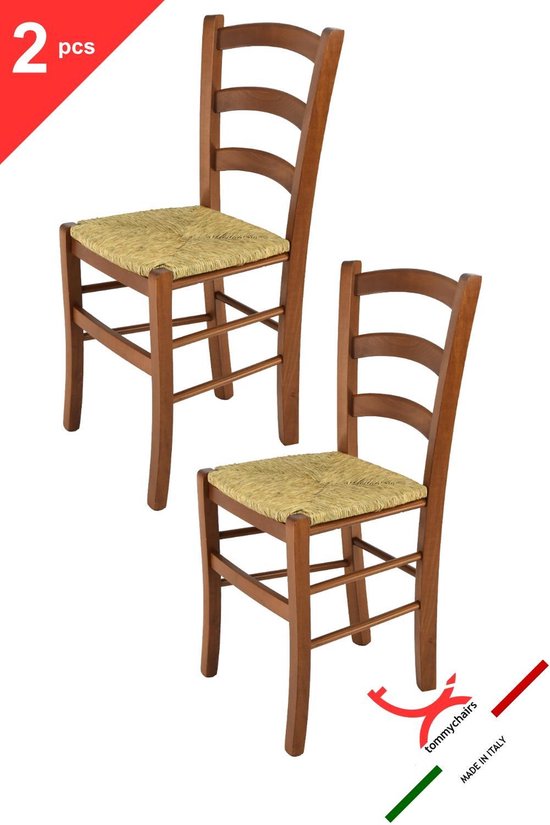 Tommychairs Venice - Eetkamerstoelen - Set van 2 - Licht Walnoot - Rotan