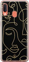 Samsung A20e hoesje siliconen - Abstract faces | Samsung Galaxy A20e case | zwart | TPU backcover transparant