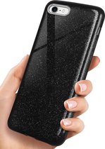 iPhone SE 2 2020 / 7 / 8 Hoesje Glitters Siliconen TPU Case zwart - BlingBling Cover