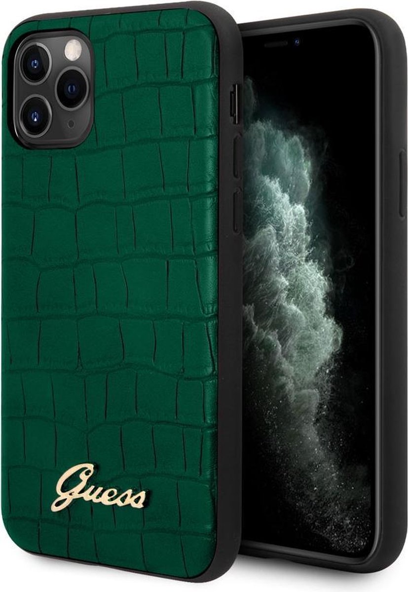 iPhone 11 Pro Backcase hoesje - Guess - Croco Groen - Kunstleer