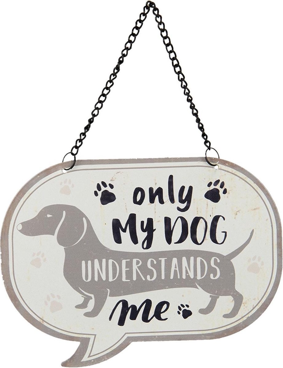 Clayre & Eef Tekstbord 17x13 cm Wit IJzer Hond
