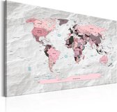 Schilderijen Op Canvas - Schilderij - World Map: Pink Continents 90x60 - Artgeist Schilderij
