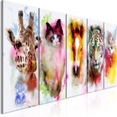 Schilderijen Op Canvas - Schilderij - Watercolour Animals (5 Parts) Narrow 200x80 - Artgeist Schilderij