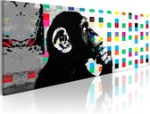 Schilderijen Op Canvas - Schilderij - Banksy: The Thinker Monkey 150x50 - Artgeist Schilderij